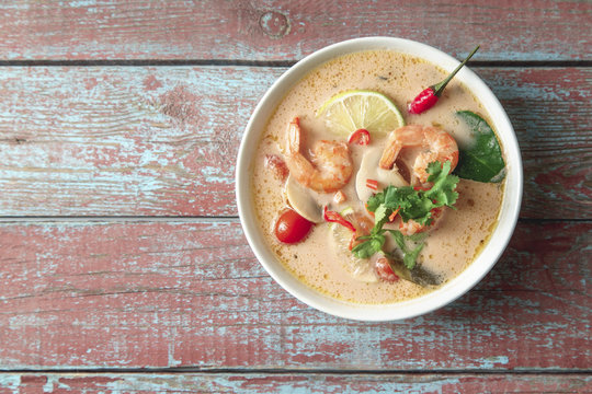 Traditional thai soup tom yum with shrimps