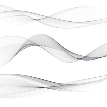 Set abstract gray smoke wave. Transparent wave. Abstract smooth wave vector. Smoke gray wave. Vector Abstract Lines © Kateryna