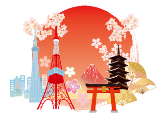 Obraz premium Ilustracja japońska Hinomaru dwa