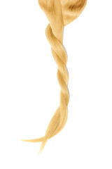 Braided blond hair isolated on white background
