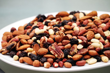 Plate of nuts and raisins