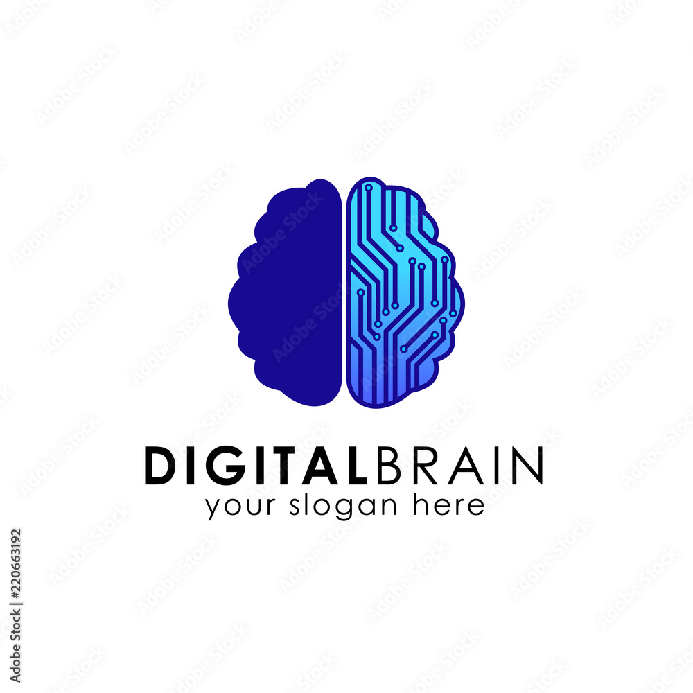 Canvas Prints digital brain logo design template. electronic brain logo vector. smart brain vector icon