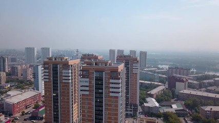 Beautiful aerial drone shot of the Krasnoyarsk city