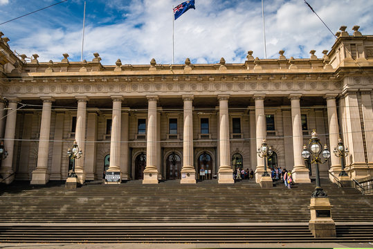 Melbourne Parliament House in Victoria, Australia, in the summer