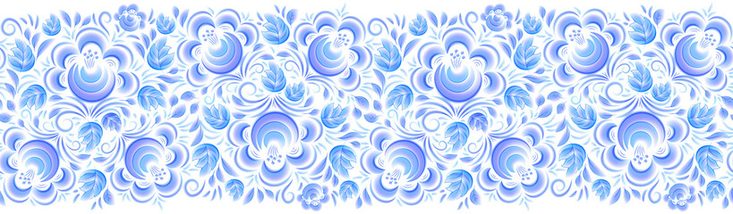 Blue vector floral seamless pattern in Russian Gzhel style