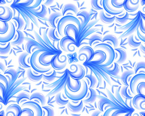 Fototapeta na wymiar Blue painted vector flowers seamless pattern in Chinese style
