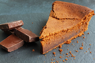 Chocolate cake on dark background