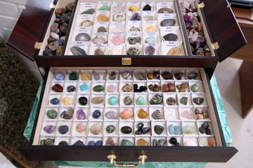 Box with various natural stones for decoration