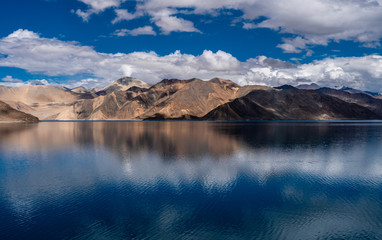 Pangong Lake with Cloudy sky in July 2018, Ladakh, Jammu and Kashmir, India - Image