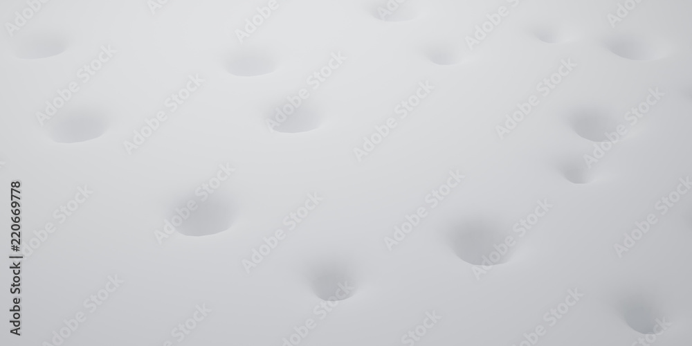 Fototapete Abstract of white surface with random position of hole,minimal concept,Futuristic space. 3D rendering