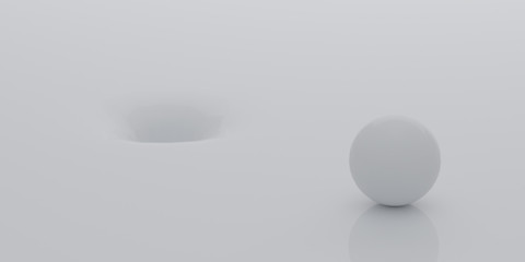 Abstract of white surface with random position of hole and white sphere ball,minimal concept,Futuristic space. 3D rendering