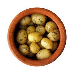 Boiled fresh natural potatoes in earthenware