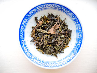 Tea leaves on plate