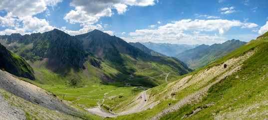 view of Col du Tourmalet in pyrenees mountains - obrazy, fototapety, plakaty