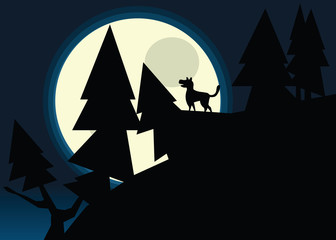 dog and moon in forest vector illustration 