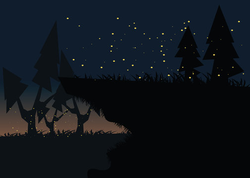 firefly on cliff at nights backgrounds vector illustration 