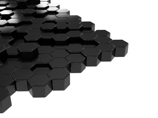Wall of Black hexagons as wallpaper or background. 3D rendering