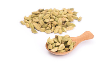  Green Cardamom, cardamon or cardamum  isolated on white background (dried fruits of Elettaria cardamomum