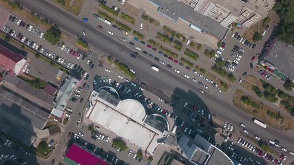 Beautiful aerial drone shot of the street in the Krasnoyarsk city