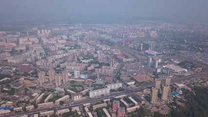 Aerial drone footage of the overpopulated Krasnoyarsk city