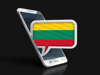 Touchscreen smartphone and Speech bubble with Lithuanian flag. Image with clipping path