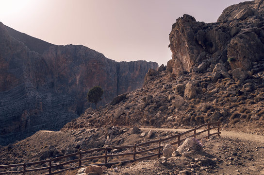 typical wild cretan landscape of south Crete. Dry scenery, steep stones, rural roads, amazing gorges.