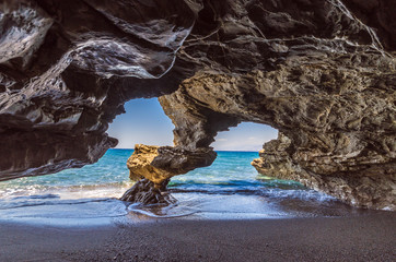 Amazing view of sea cave of Agios Pavlos in south Crete located  next to the famous beach with the stunning sandhills.