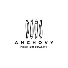 anchovy fish logo vector icon seafood illustration - obrazy, fototapety, plakaty