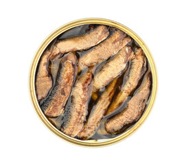 Sprats in a jar isolated on white