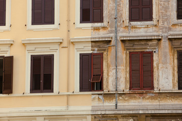 Old and New: Facade of a House, one Half renovated, one Half unrenovated