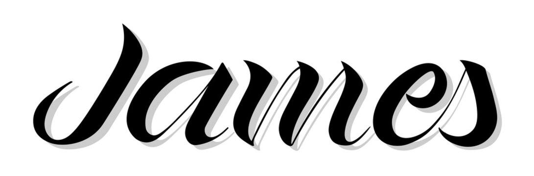Male name "James", hand written in modern lettering style. Original vector calligraphic art. Great for prints, cards, banners, posters, t-shirts etc.