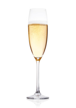 Elegant glass of yellow champagne with bubbles