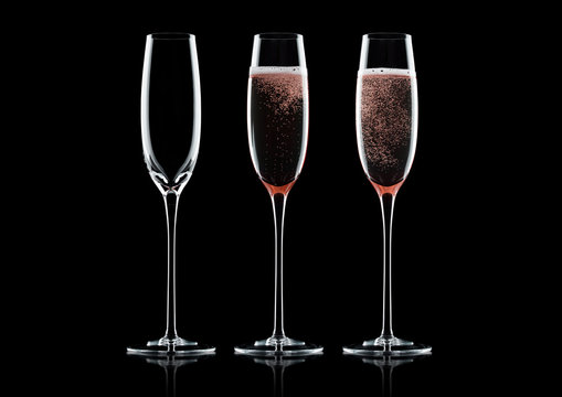 Rose pink champagne glasses with bubbles