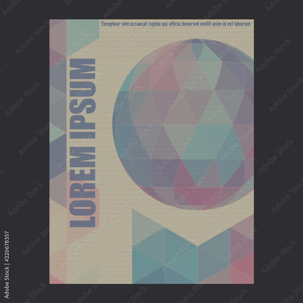 Poster retro book cover design with orb and triangles