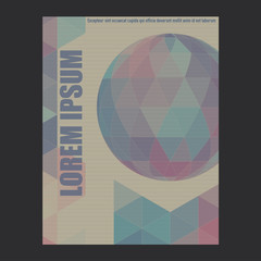 Retro book cover design with orb and triangles