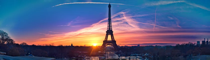 Wall murals Paris Amazing panorama of Paris very early in the morning, with Eiffel Tower included