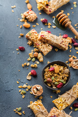 Healthy homemade cereal muesli granola bars for breakfast