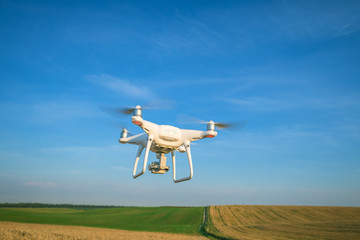 Obraz premium drone quad copter on yellow corn field