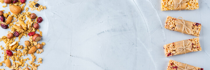 Healthy homemade cereal muesli granola bars for breakfast