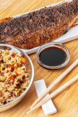 cooked fish with rice