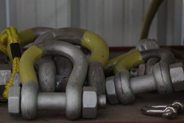 Heavy shackles color coded for safety purpose in the industry.