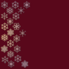 Snowflakes at the left border on a dark red background
