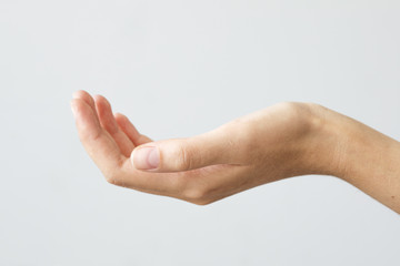 Open palm hand gesture of female hand