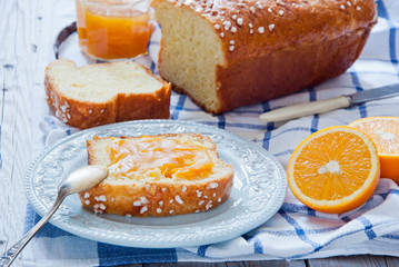 French Brioche - french sweet brioche bread with orange marmalade