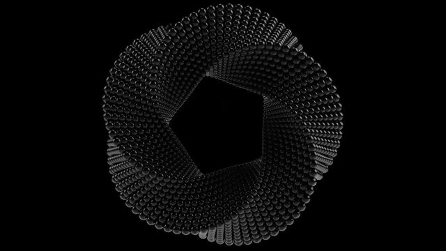 Transforming Mobius torus made of black balls. Loopable animation, alpha matte