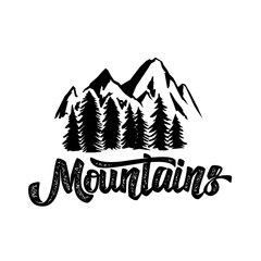 Hand draw wilderness typography poster with mountains and lettering.  artwork for hipster wear.