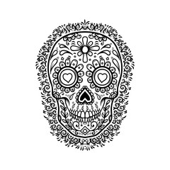 mexican sugar skulls with floral pattern background. DAY OF THE DEAD. Design element for poster, greeting card, banner, t shirt, flyer, emblem.