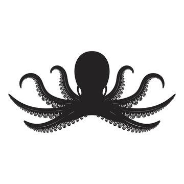 Octopus illustration isolated on white background. Design element for logo, label, emblem, sign.