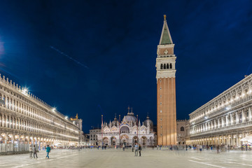 View of St. Mark's Square at night in Venice, Italy