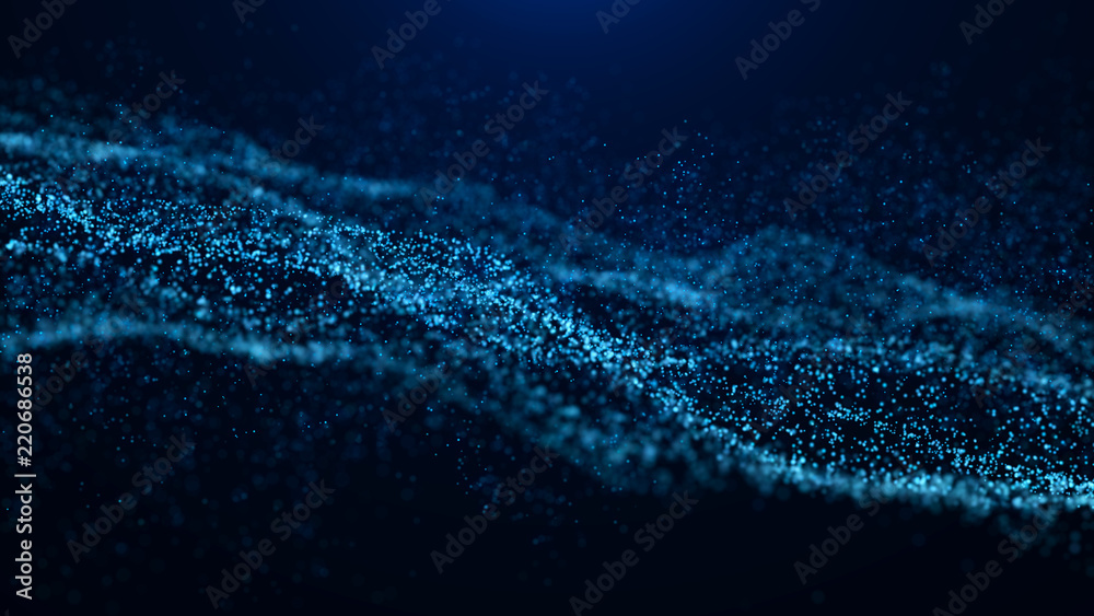 Aufkleber Wave of particles. Abstract particle. Data visualization. Abstract digital background. 4k rendering.